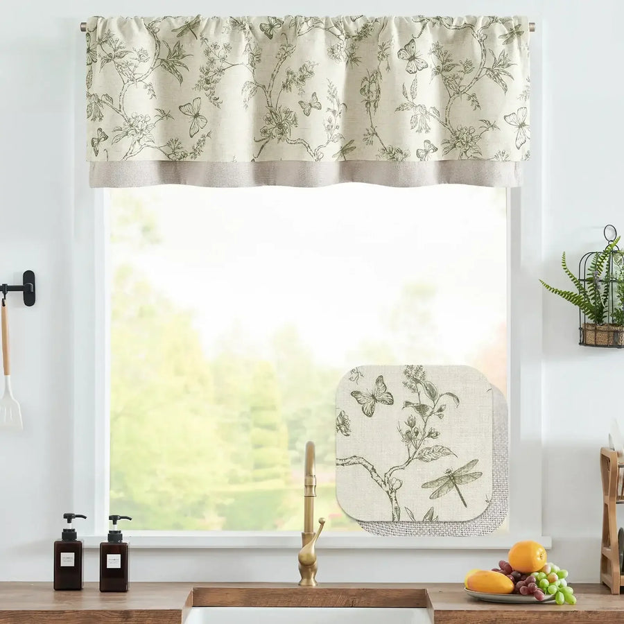 Botanical Butterfly Print Linen Valance - Jinchan Home