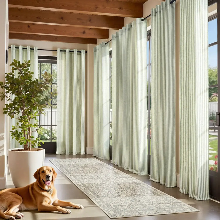 Fine-Striped Linen Blend Grommet Curtains - Jinchan Home