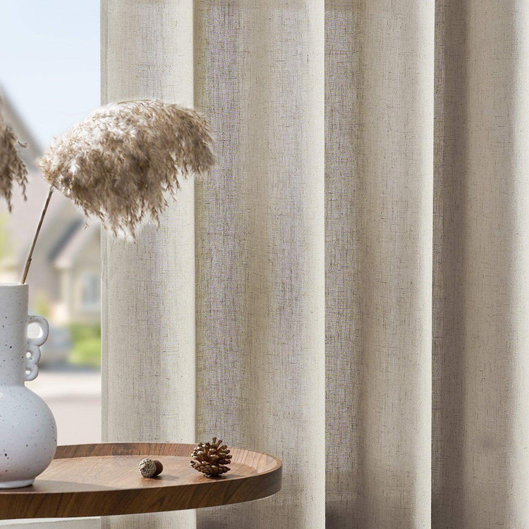Solid Linen-Blend Flat Curtains - Jinchan Home