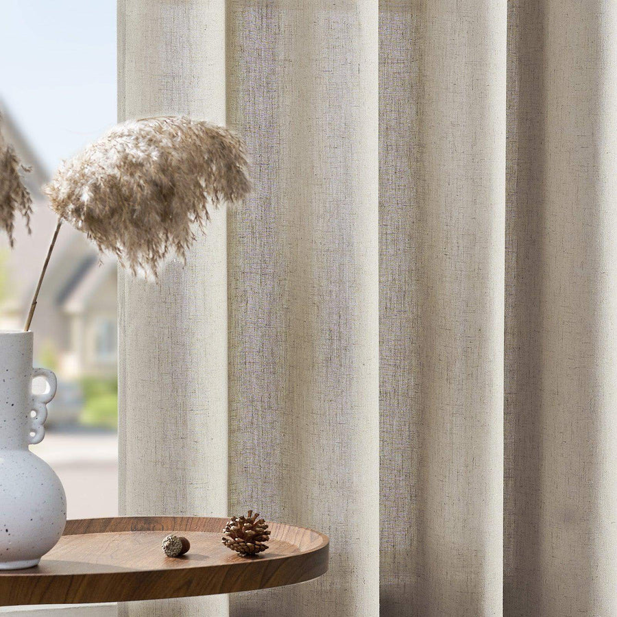 Solid Linen-Blend Flat Curtains - Jinchan Home