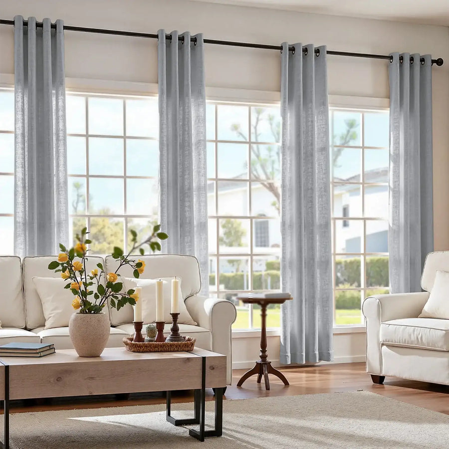 Solid Color Linen Blend Grommet Curtains - Jinchan Home