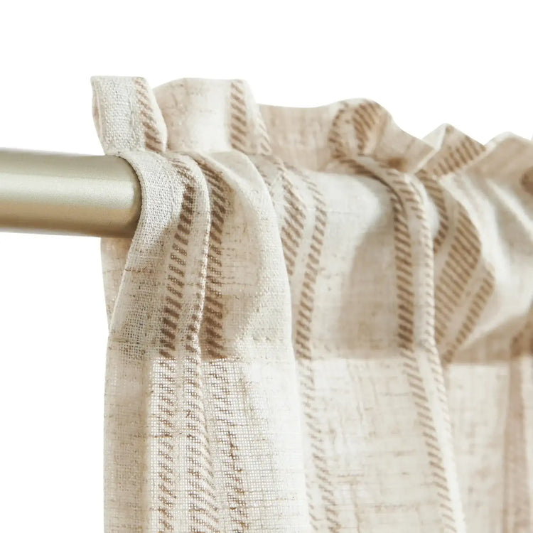 Twill Striped Linen Blend Rod Pocket Kitchen Curtains - Jinchan Home