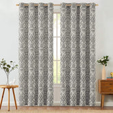Baroque Damask Linen-Blend Grommet Curtains - Jinchan Home