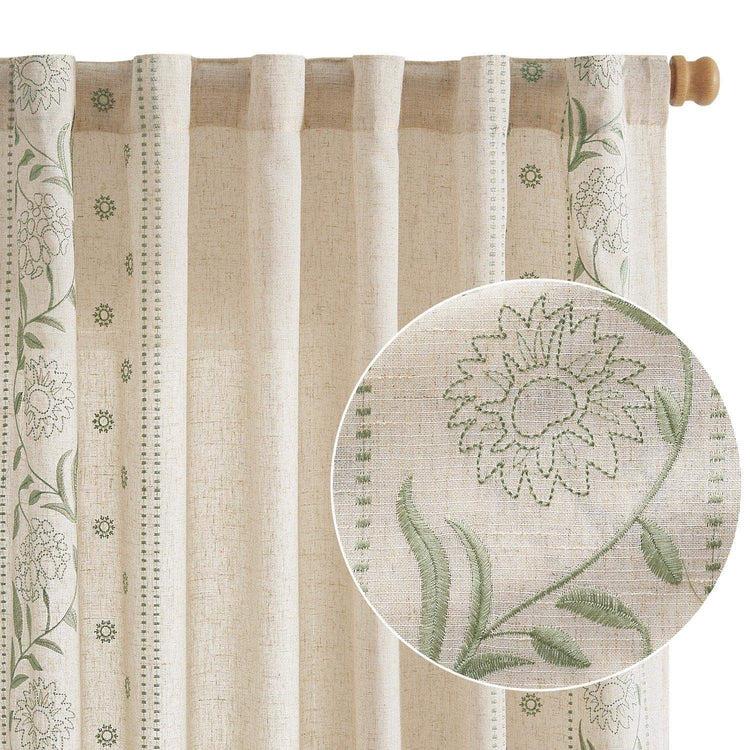 Hydrangea Embroidered Linen Curtains - Jinchan Home