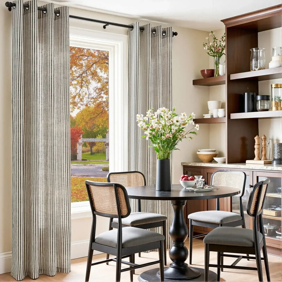 Fine-Striped Linen Blend Grommet Curtains - Jinchan Home