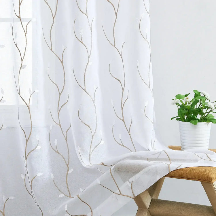 Leaf Embroidered Sheer Curtains - Jinchan Home