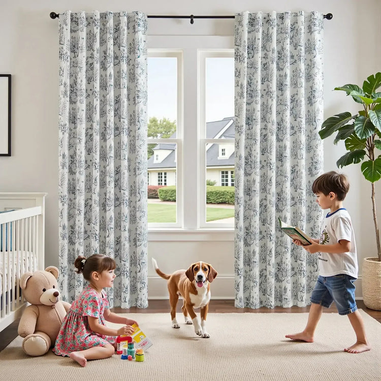 Woodland Animal Print Blackout Curtains - Jinchan Home