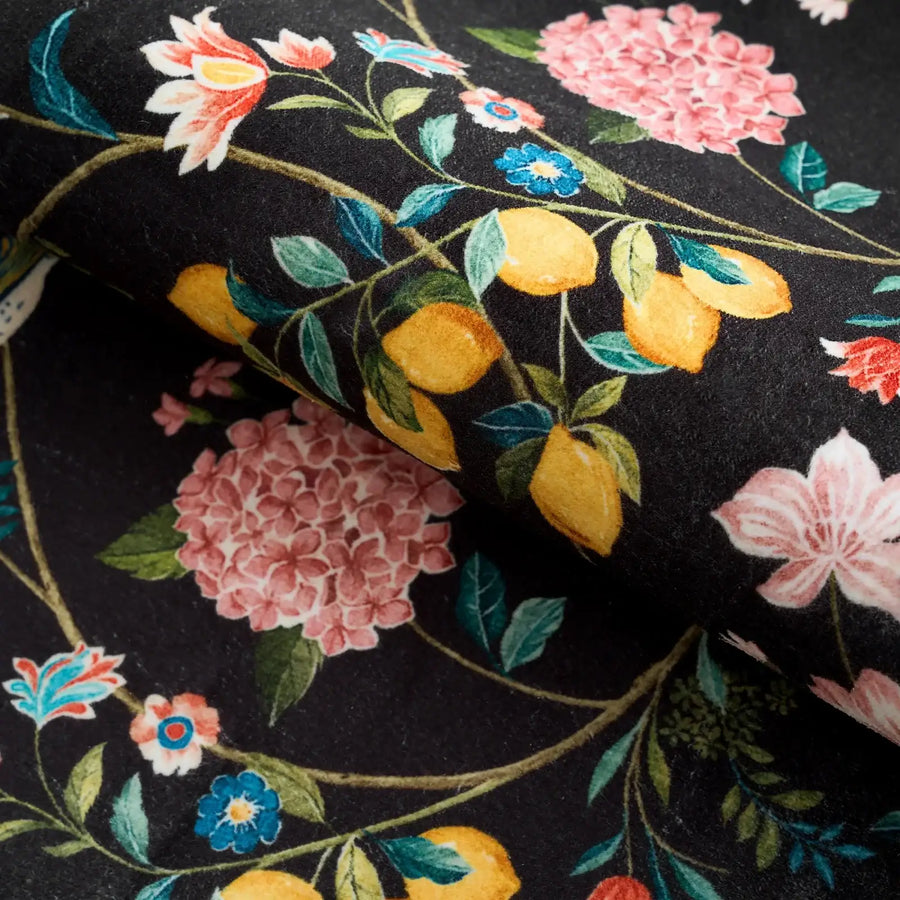 Lemon and Hydrangea Botanical Bird Area Rug - Jinchan Home