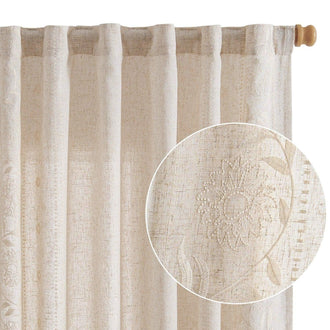 Hydrangea Embroidered Linen Curtains - Jinchan Home