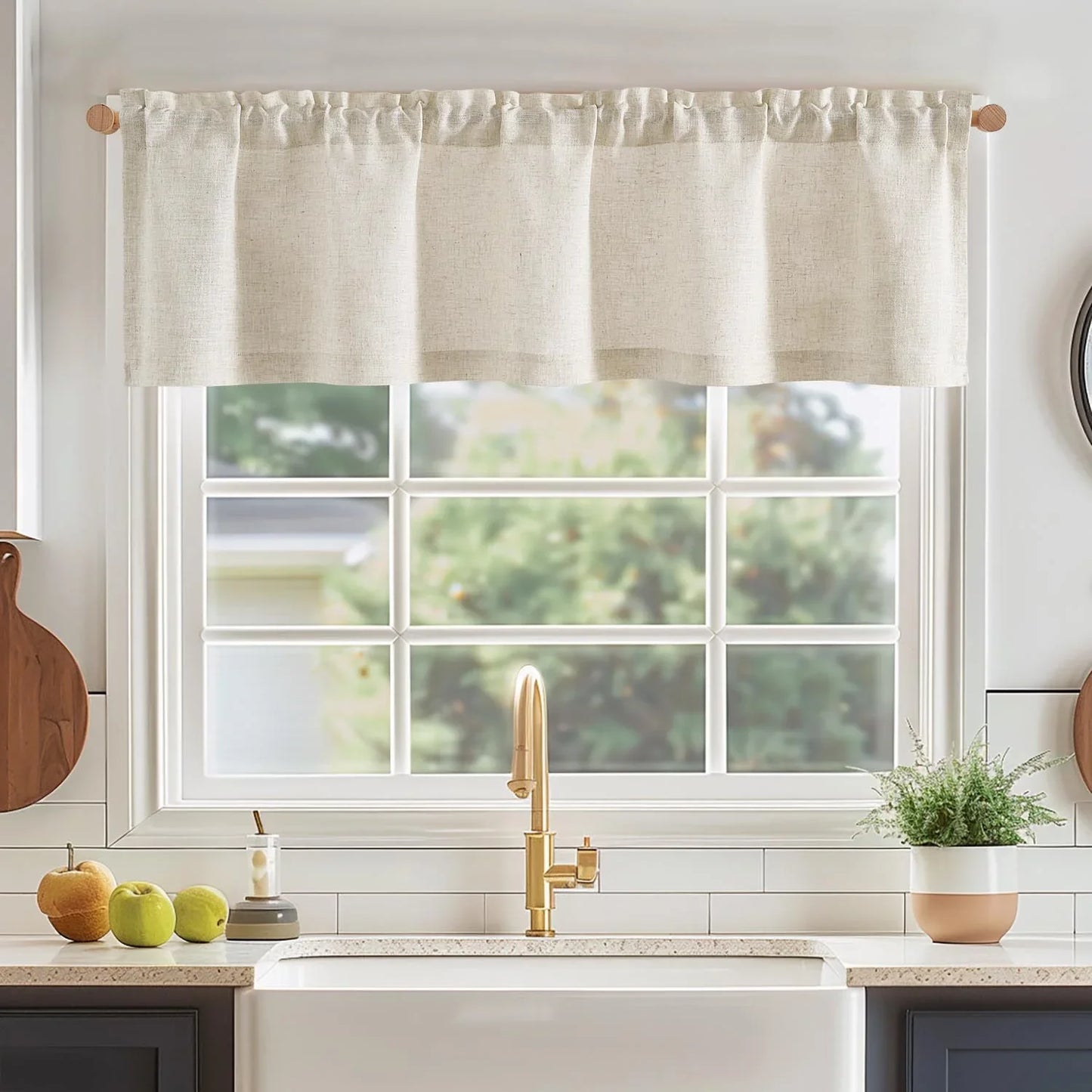 Solid Poly-Linen Cross-Weave Rod Pocket Valance - Jinchan Home