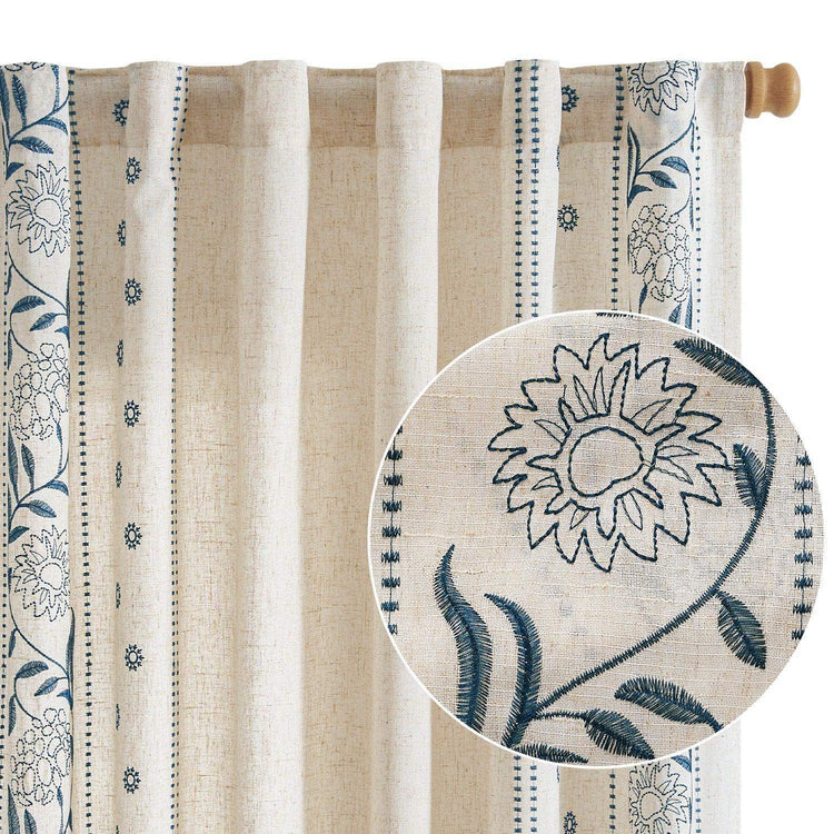 Hydrangea Embroidered Linen Curtains - Jinchan Home