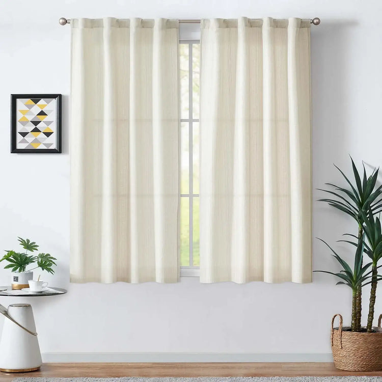 Solid Faux Linen Polyester 3-in-1 Curtains - Jinchan Home