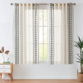 
                    
                      Embroidered Boho Ikat Geometric Curtains - Jinchan Home
                    
                  