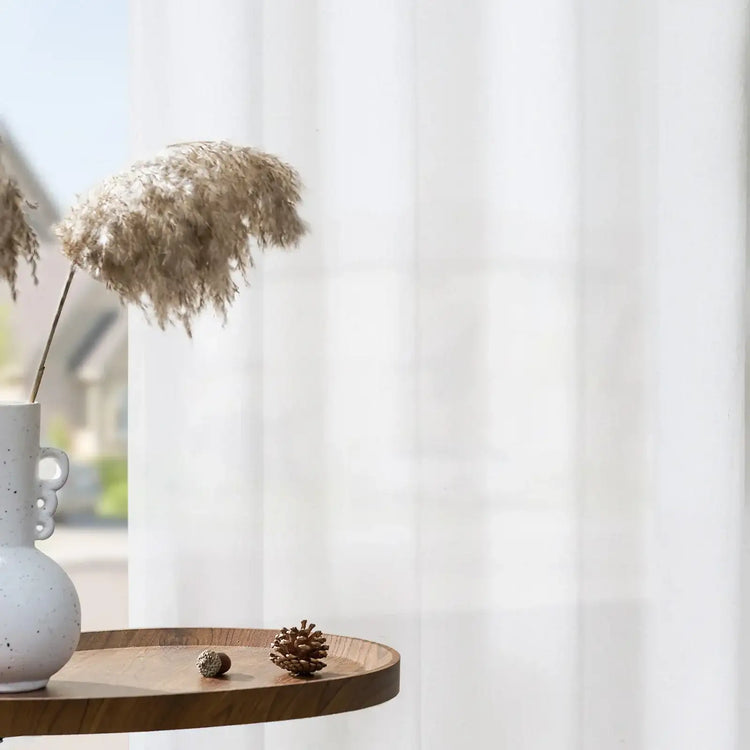 Solid Linen-Blend Flat Curtains - Jinchan Home