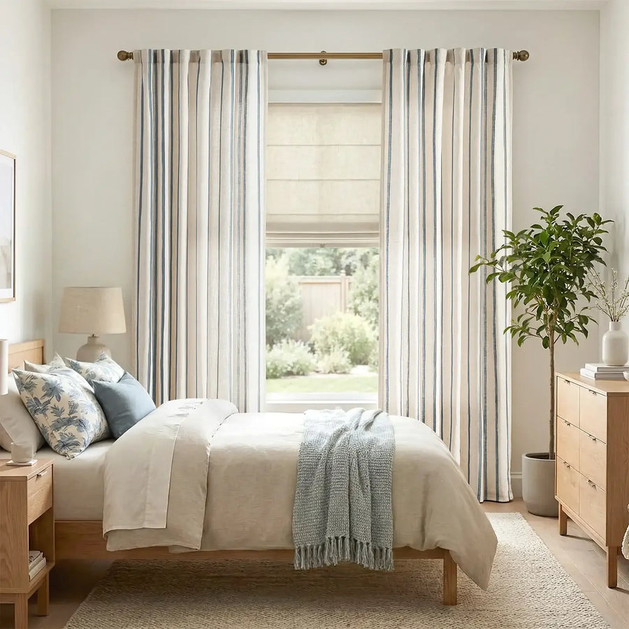Shadow Stripe Linen Blend Curtains - Jinchan Home