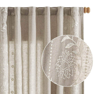Hydrangea Embroidered Linen Curtains - Jinchan Home