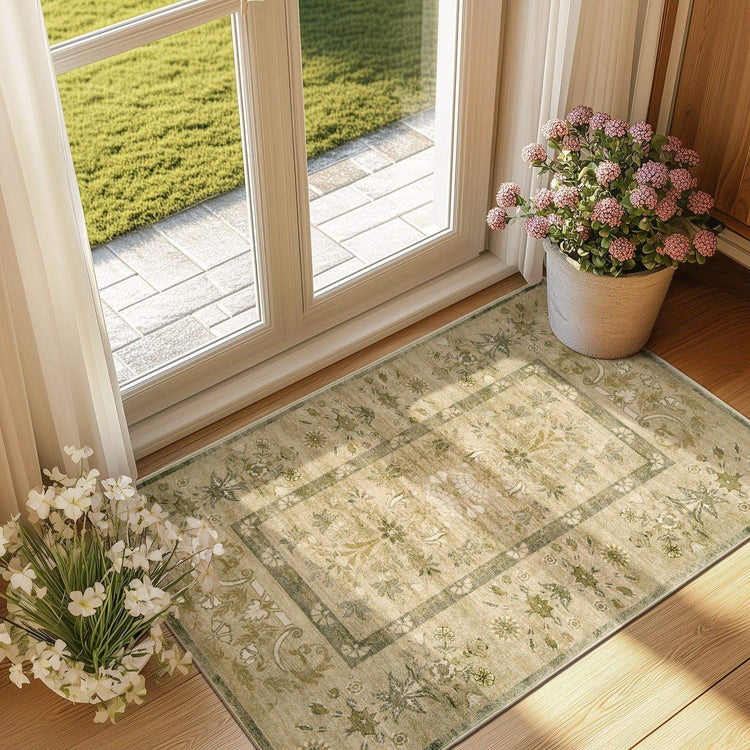 Vintage Floral Border Area Rug - Jinchan Home
