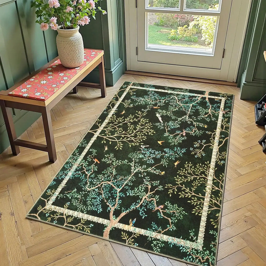 Branches & Birds Botanical Print Area Rug - Jinchan Home