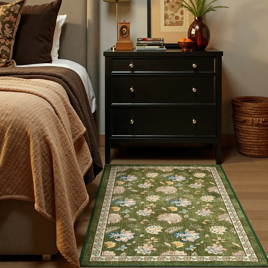 Vintage Floral Butterfly Botanical Area Rug - Jinchan Home