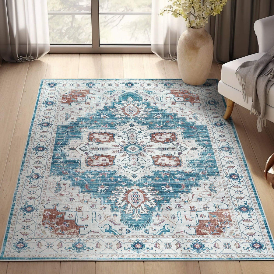 Vintage Persian-Style Distressed Area Rug - Jinchan Home