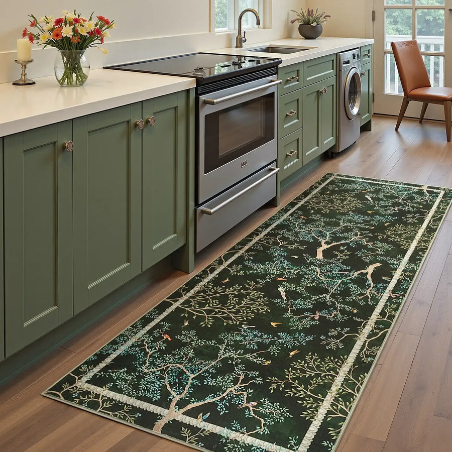 Branches & Birds Botanical Print Area Rug - Jinchan Home