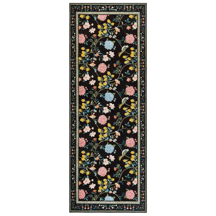 Lemon and Hydrangea Botanical Bird Area Rug - Jinchan Home