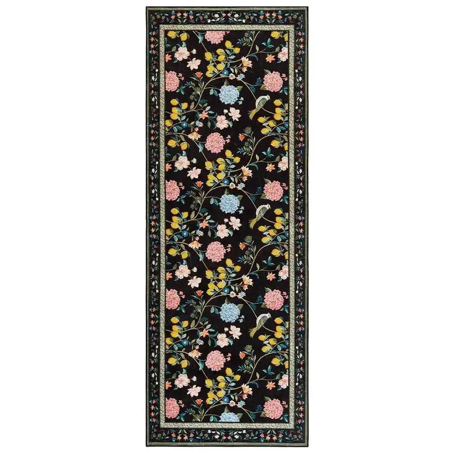 Lemon and Hydrangea Botanical Bird Area Rug - Jinchan Home