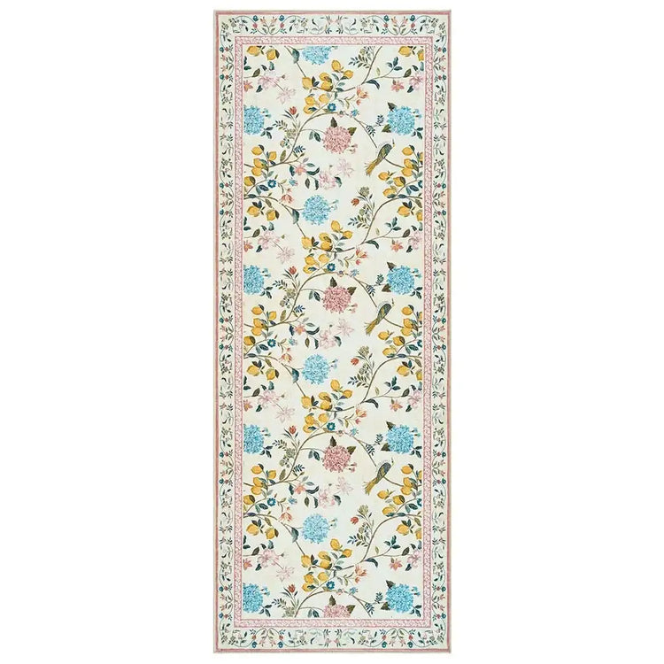 Lemon and Hydrangea Botanical Bird Area Rug - Jinchan Home