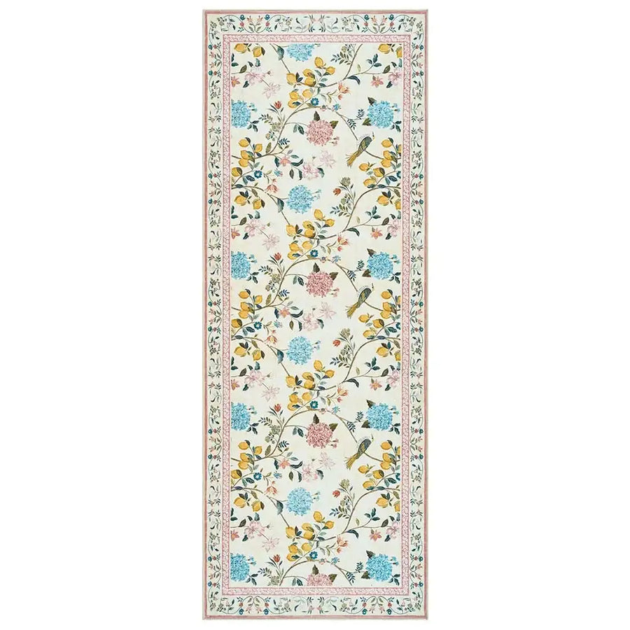 Lemon and Hydrangea Botanical Bird Area Rug - Jinchan Home