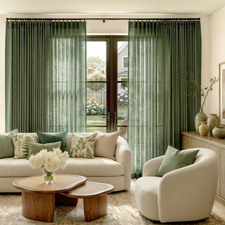 Pinch Pleat Linen Blend Curtains - Jinchan Home