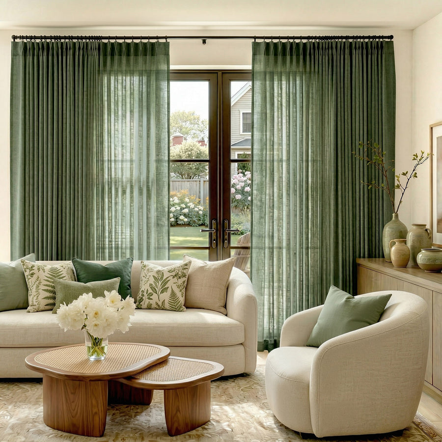 Pinch Pleat Linen Blend Curtains - Jinchan Home