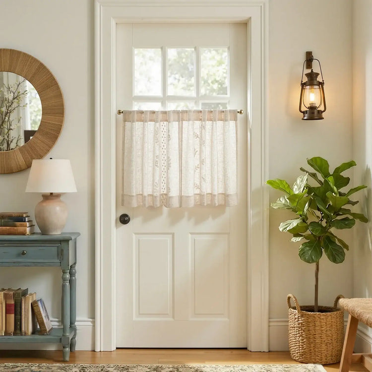 Vintage Wavy Floral Embroidery Kitchen Curtains - Jinchan Home