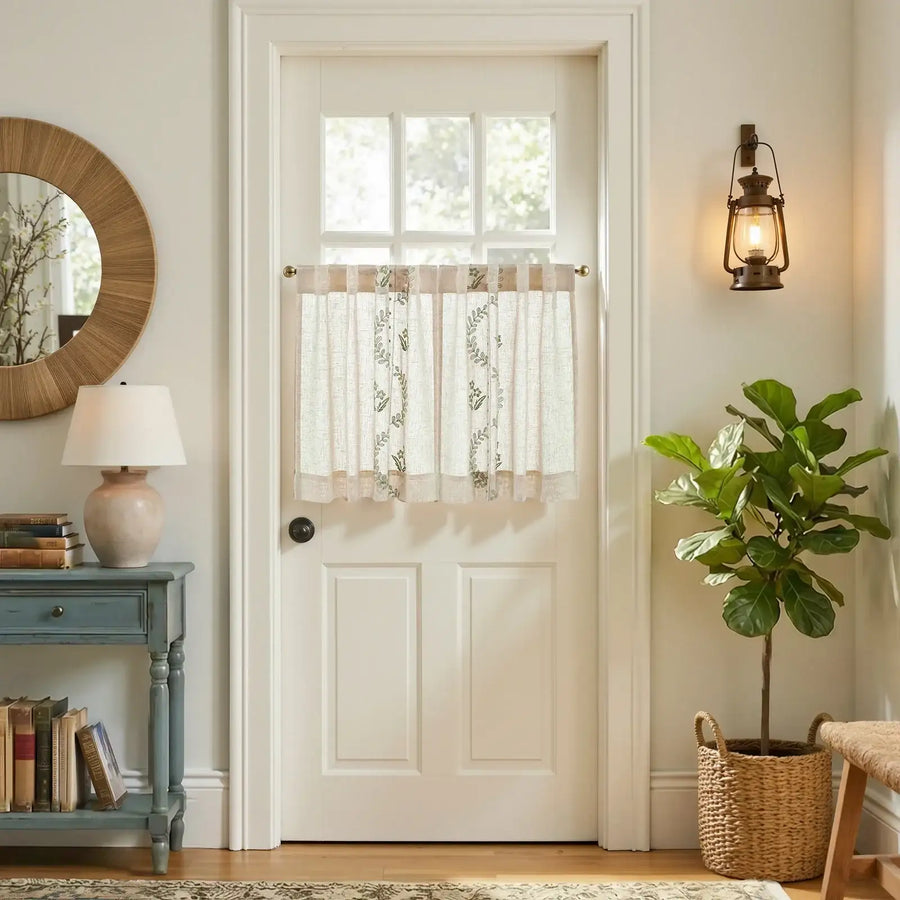 Vintage Wavy Floral Embroidery Kitchen Curtains - Jinchan Home