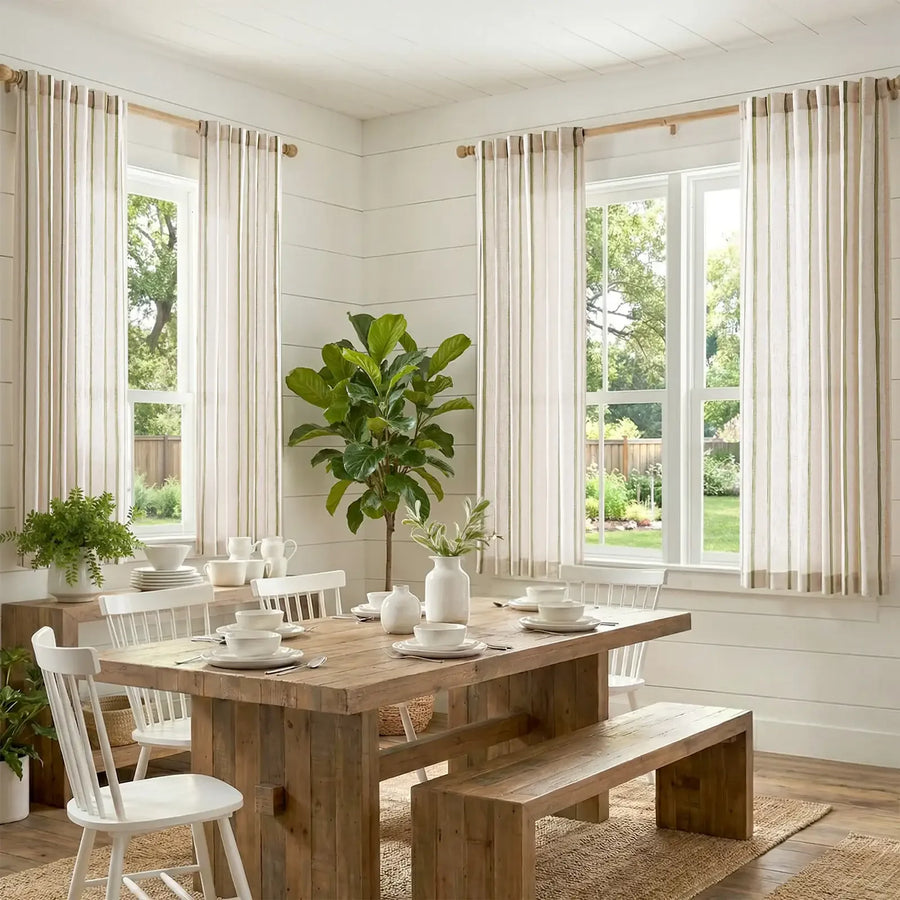Shadow Stripe Linen Blend Curtains - Jinchan Home