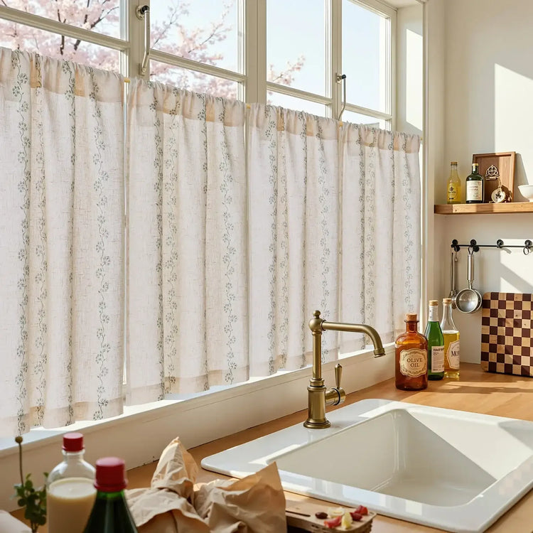 Cute Hello Kitty Paw-Inspired Floral Kitchen Curtains - Jinchan Home