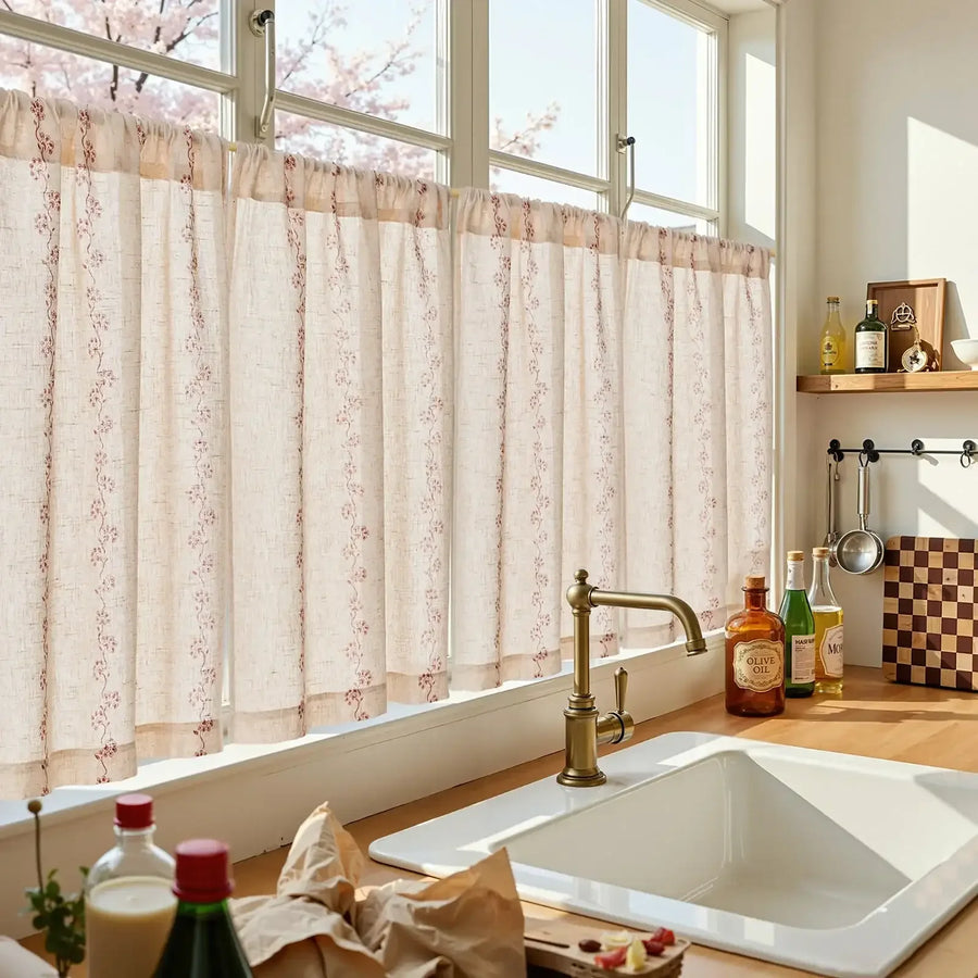 Cute Hello Kitty Paw-Inspired Floral Kitchen Curtains - Jinchan Home