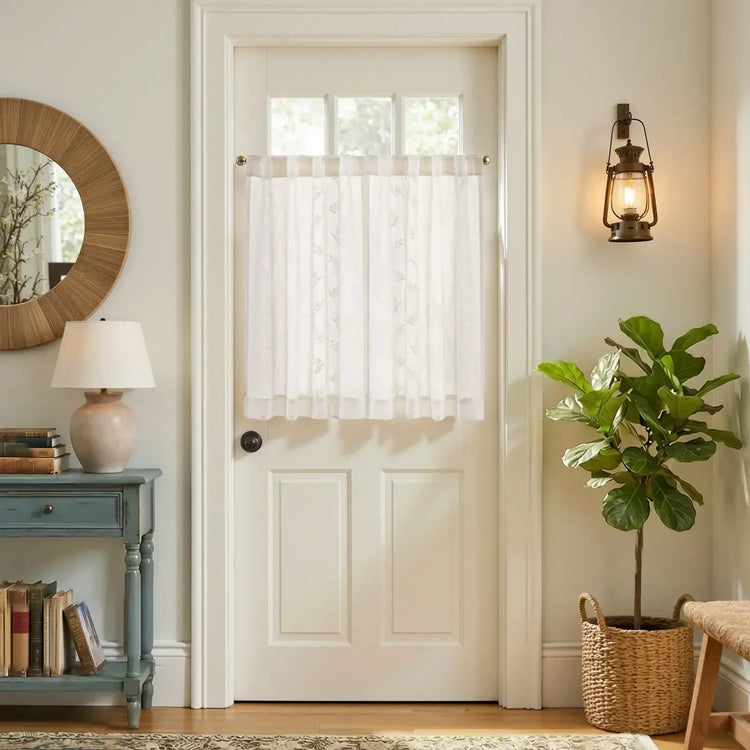 Vintage Wavy Floral Embroidery Kitchen Curtains - Jinchan Home