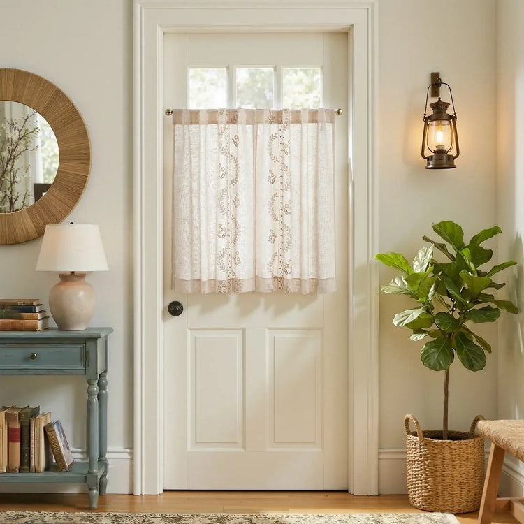 Vintage Wavy Floral Embroidery Kitchen Curtains - Jinchan Home