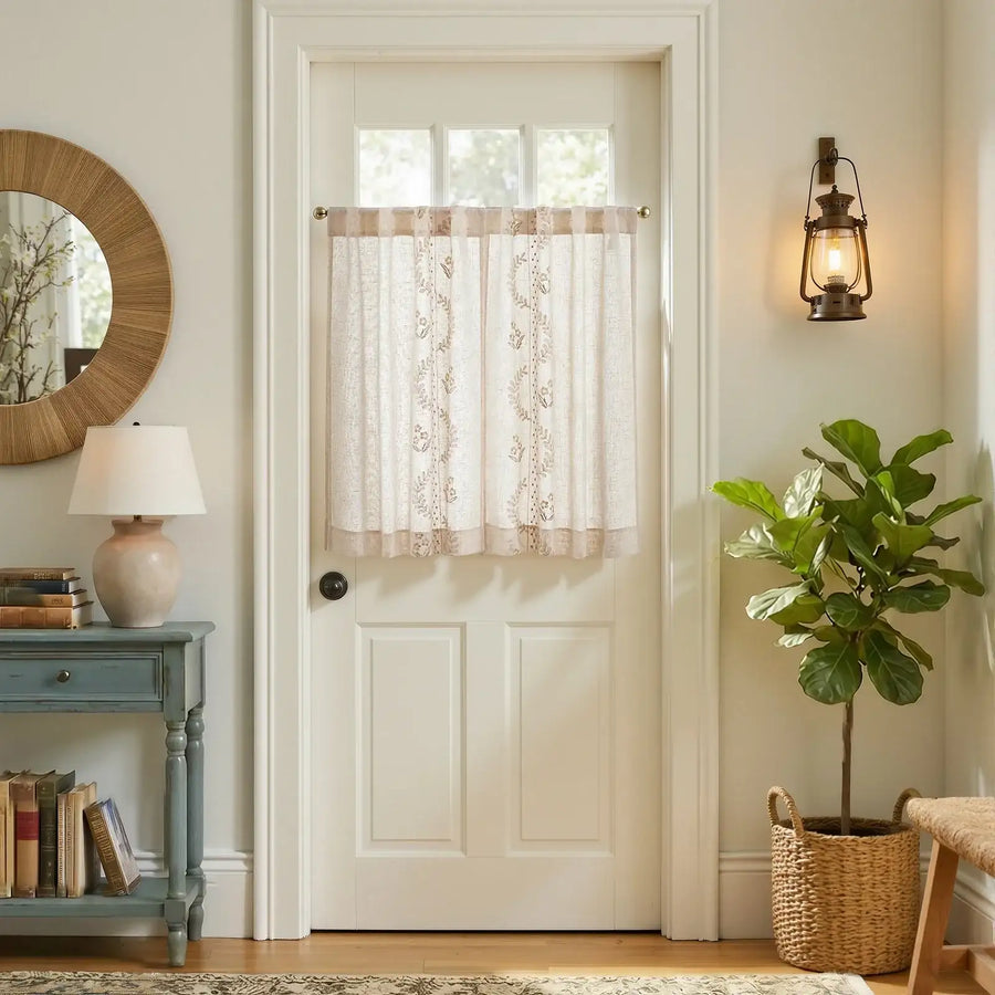 Vintage Wavy Floral Embroidery Kitchen Curtains - Jinchan Home