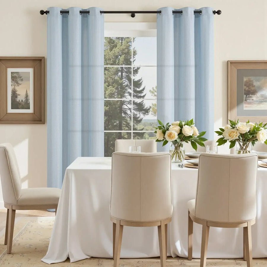 Solid Linen Textured Grommet Curtains - Jinchan Home