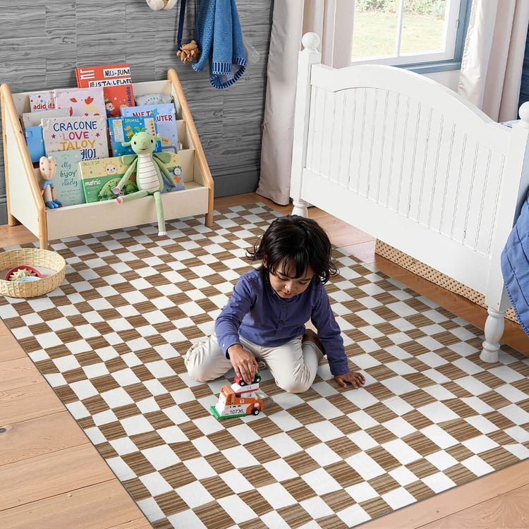 Modern Checkered Geometric Area Rug - Jinchan Home