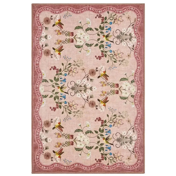 Vintage Floral & Hummingbird Embroidered Rug - Jinchan Home