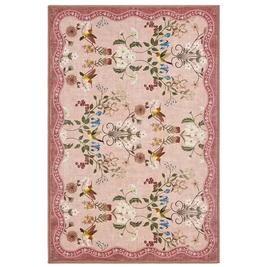 Vintage Floral & Hummingbird Embroidered Rug - Jinchan Home