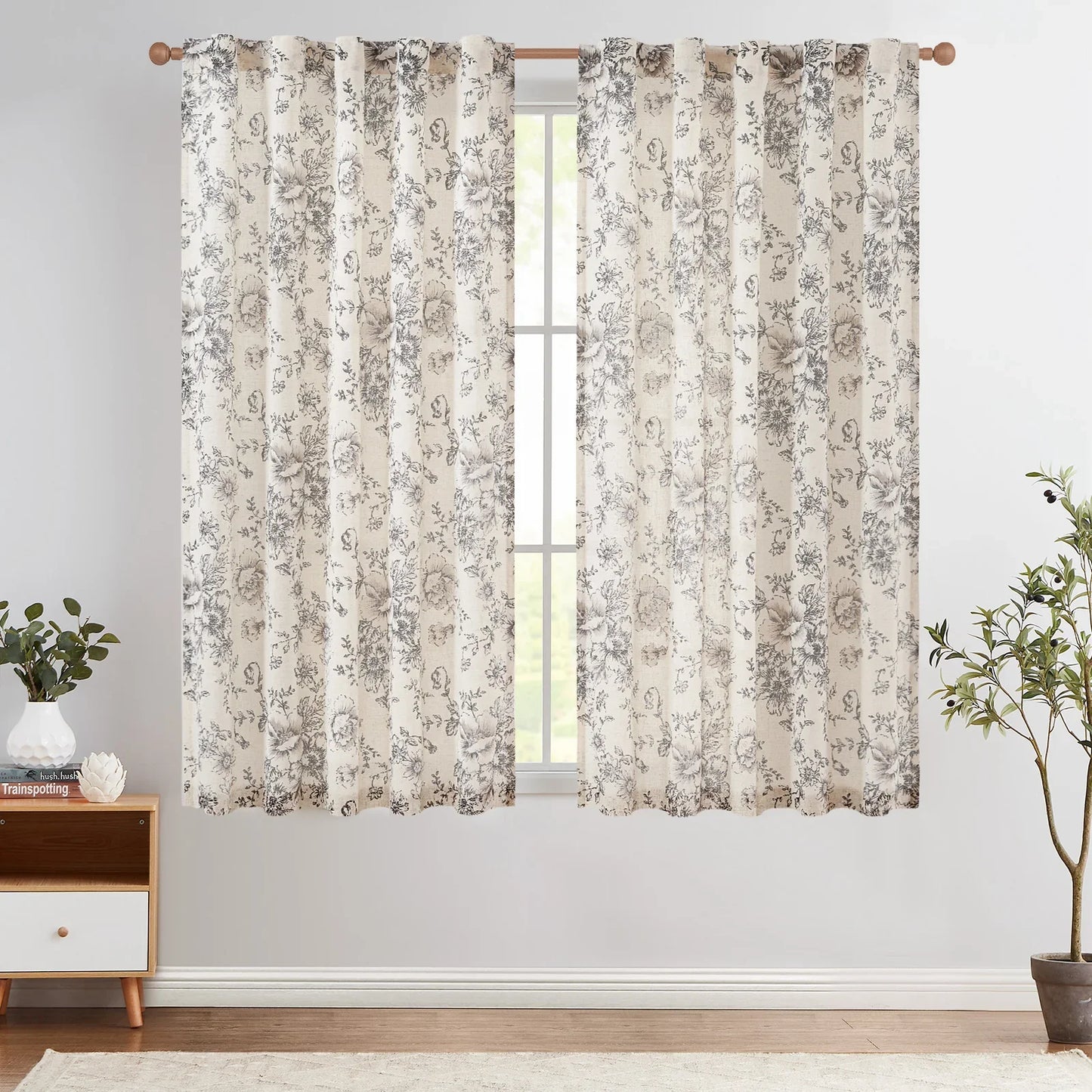 Peony Print Linen Blend 3-in-1 Curtains - Jinchan Home