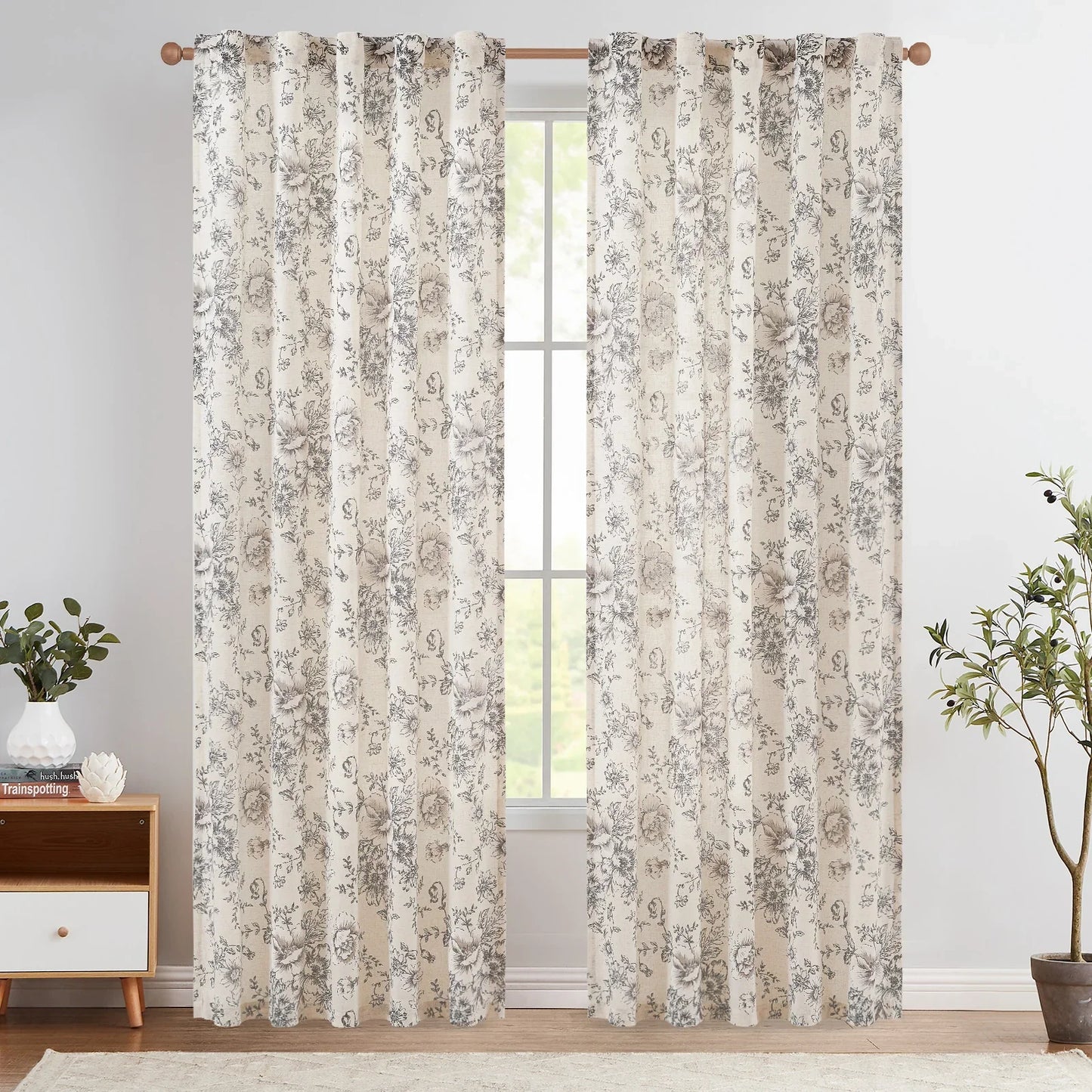 Peony Print Linen Blend 3-in-1 Curtains - Jinchan Home
