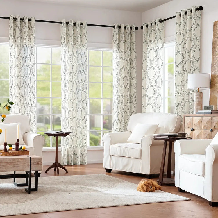 Boho Leaf Embroidered Geometric Curtains - Jinchan Home