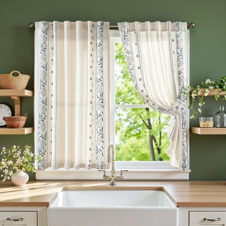Rod Pocket Vintage Ditsy Floral & Vine Kitchen Curtains - Jinchan Home