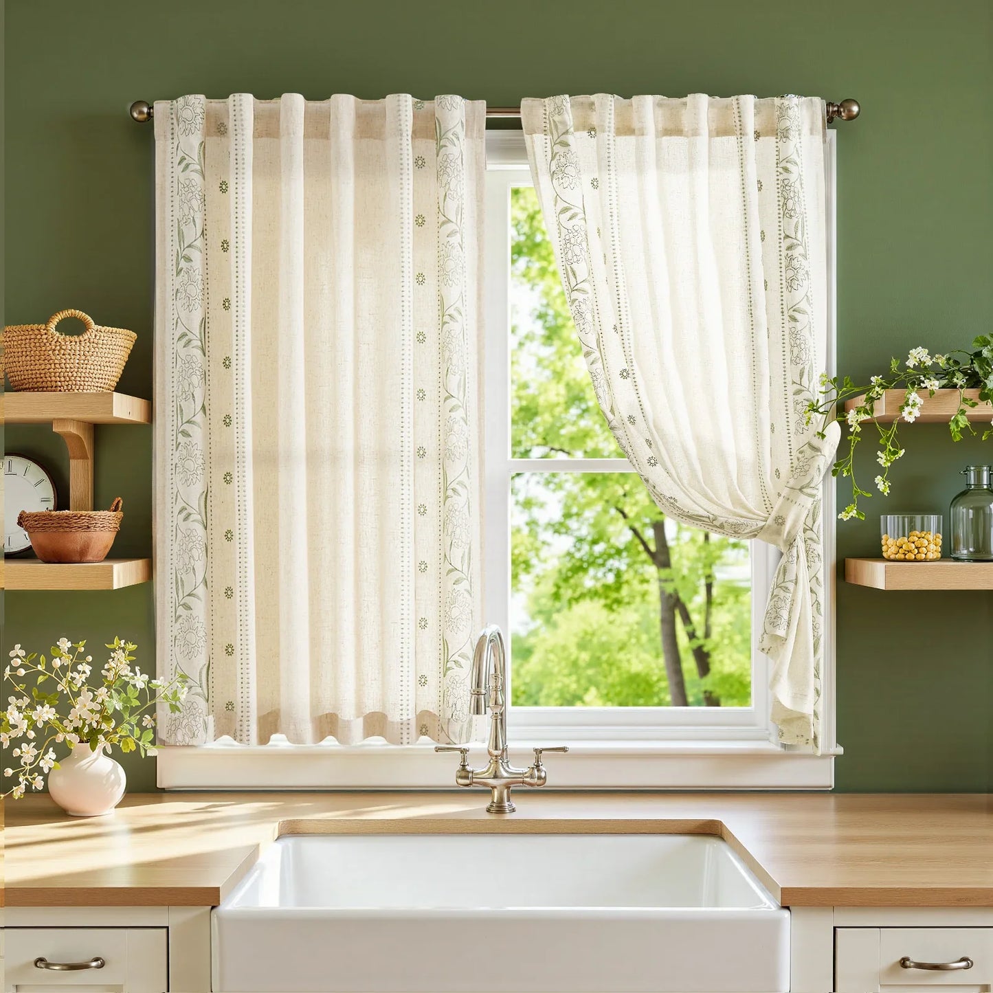 Rod Pocket Vintage Ditsy Floral & Vine Kitchen Curtains - Jinchan Home