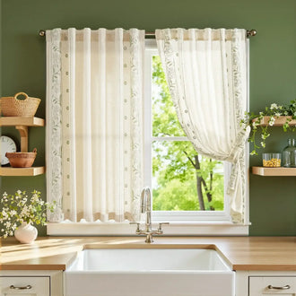 
                    
                      Rod Pocket Vintage Ditsy Floral & Vine Kitchen Curtains - Jinchan Home
                    
                  