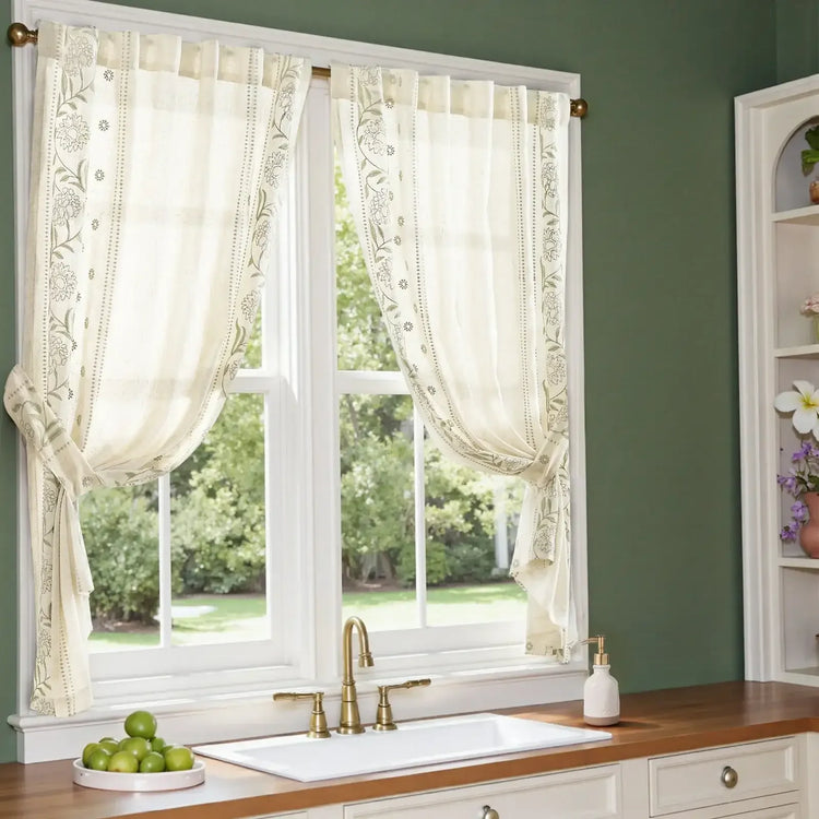 Rod Pocket Vintage Ditsy Floral & Vine Kitchen Curtains - Jinchan Home